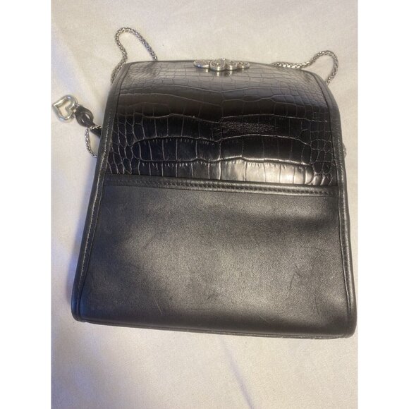 Brighton Boxy Black Croc Leather Silver Chain Strap Crossbody Bag 8.5 x 6 x 3" - Picture 9 of 16